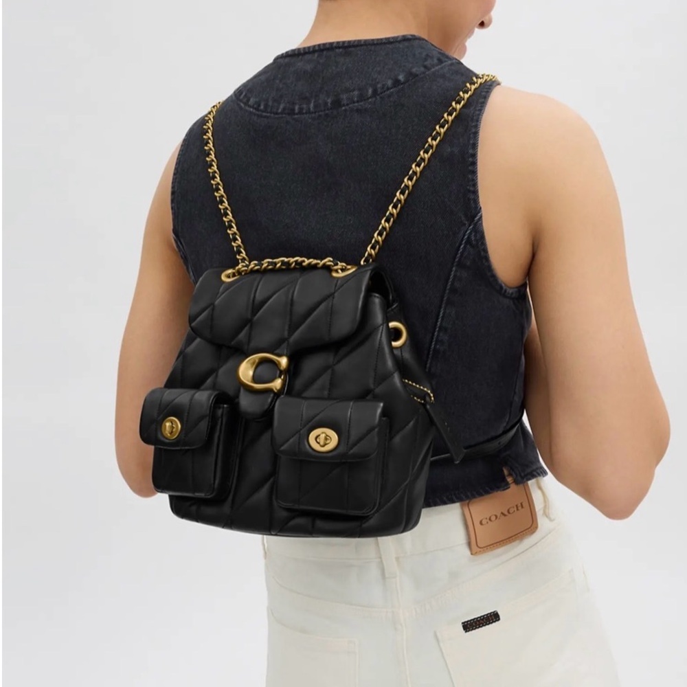 COACH Black Quilted Leather C Backpack with Gold Hardware - Picture 7 of 9